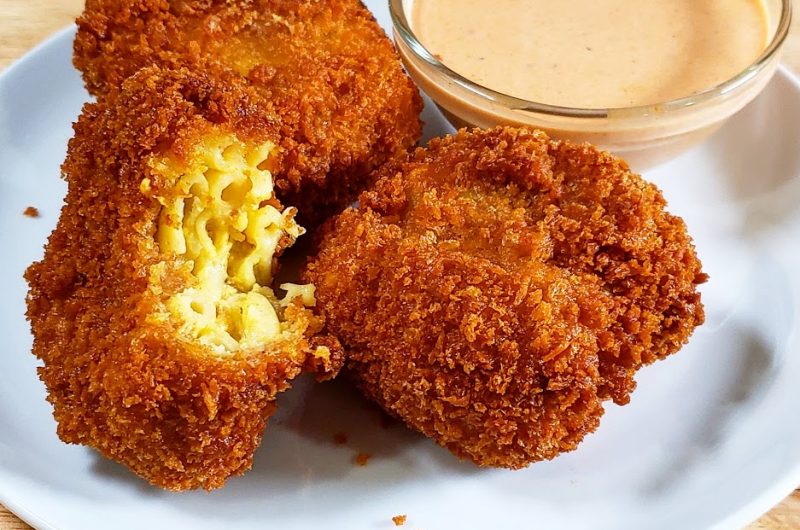 Fried mac'n no-cheese bites with adobo chipotle mayo